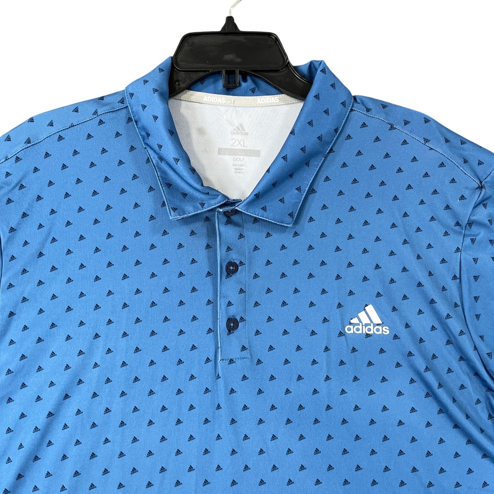 Adidas Golf Performance Polo Men 2XL Royal Blue Logo Print UPF 50 Athletic Shirt